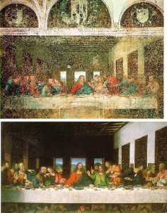 La última cena antes y después de su restauración